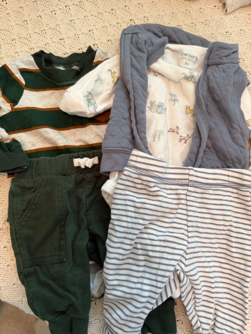 Carter's Green & Blue Baby Outfit Set with Striped Pants